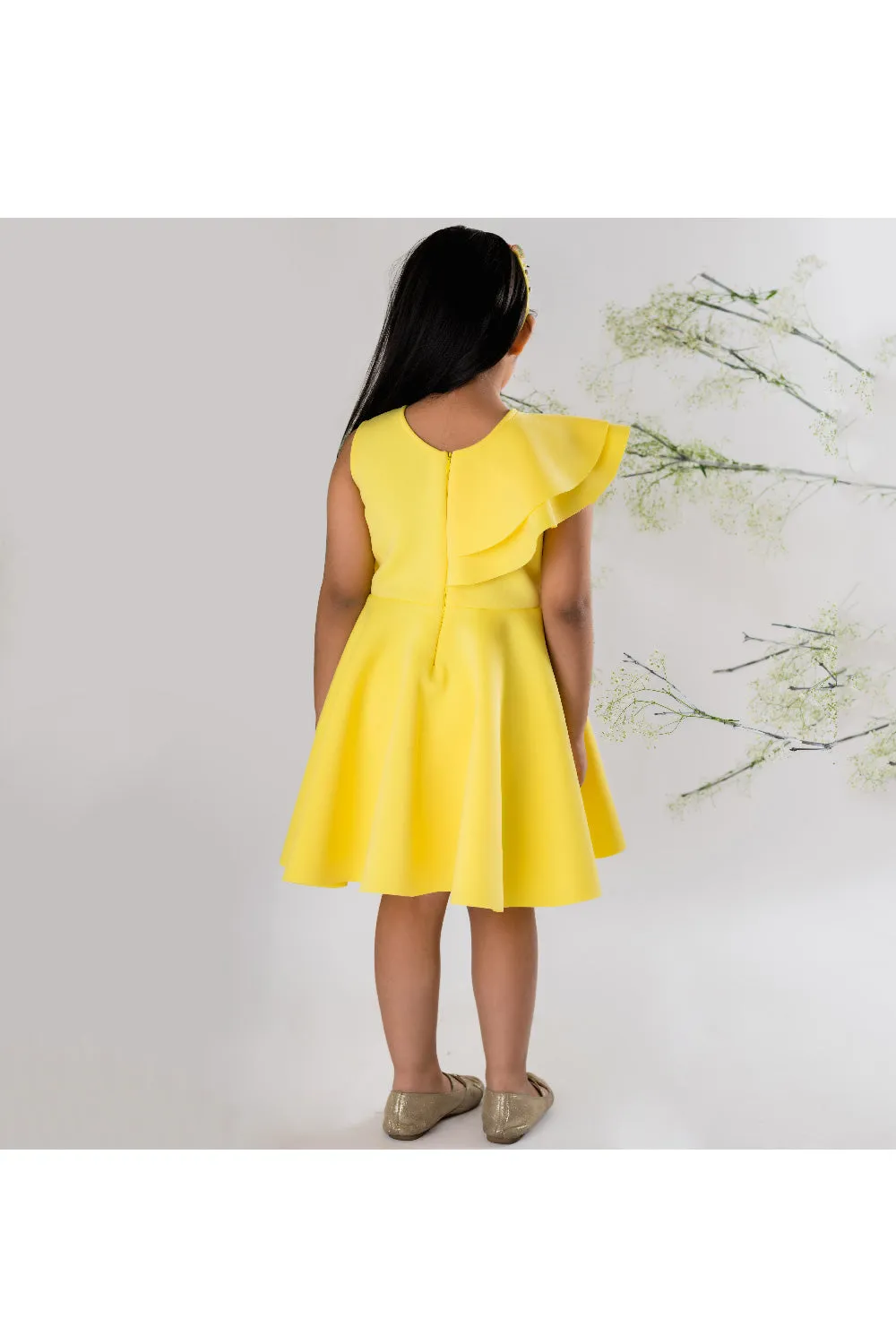 Yellow Butterfly Embellished Scuba Dress