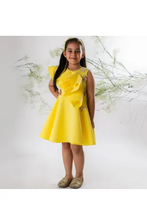 Yellow Butterfly Embellished Scuba Dress