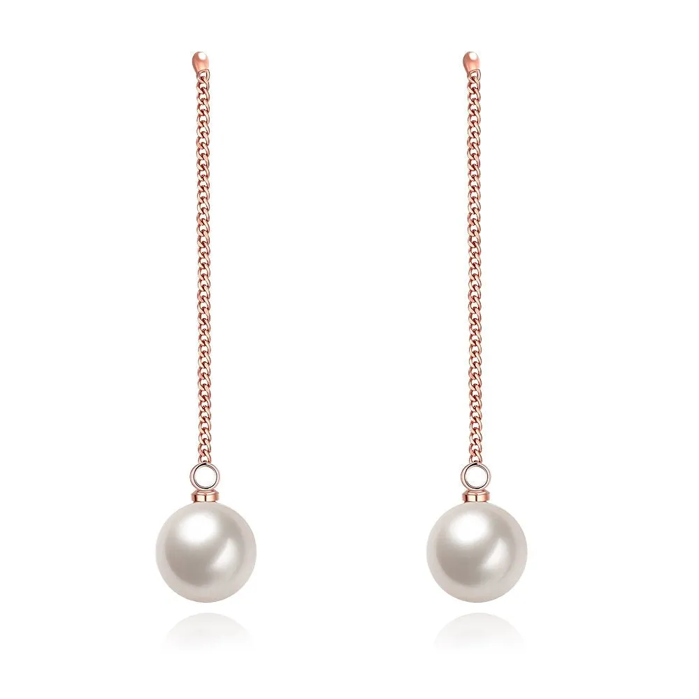 Yellow Chimes 18K Rose Gold Plated Pearl Dangler Earrings for Women & Girls