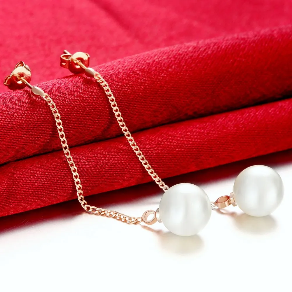 Yellow Chimes 18K Rose Gold Plated Pearl Dangler Earrings for Women & Girls