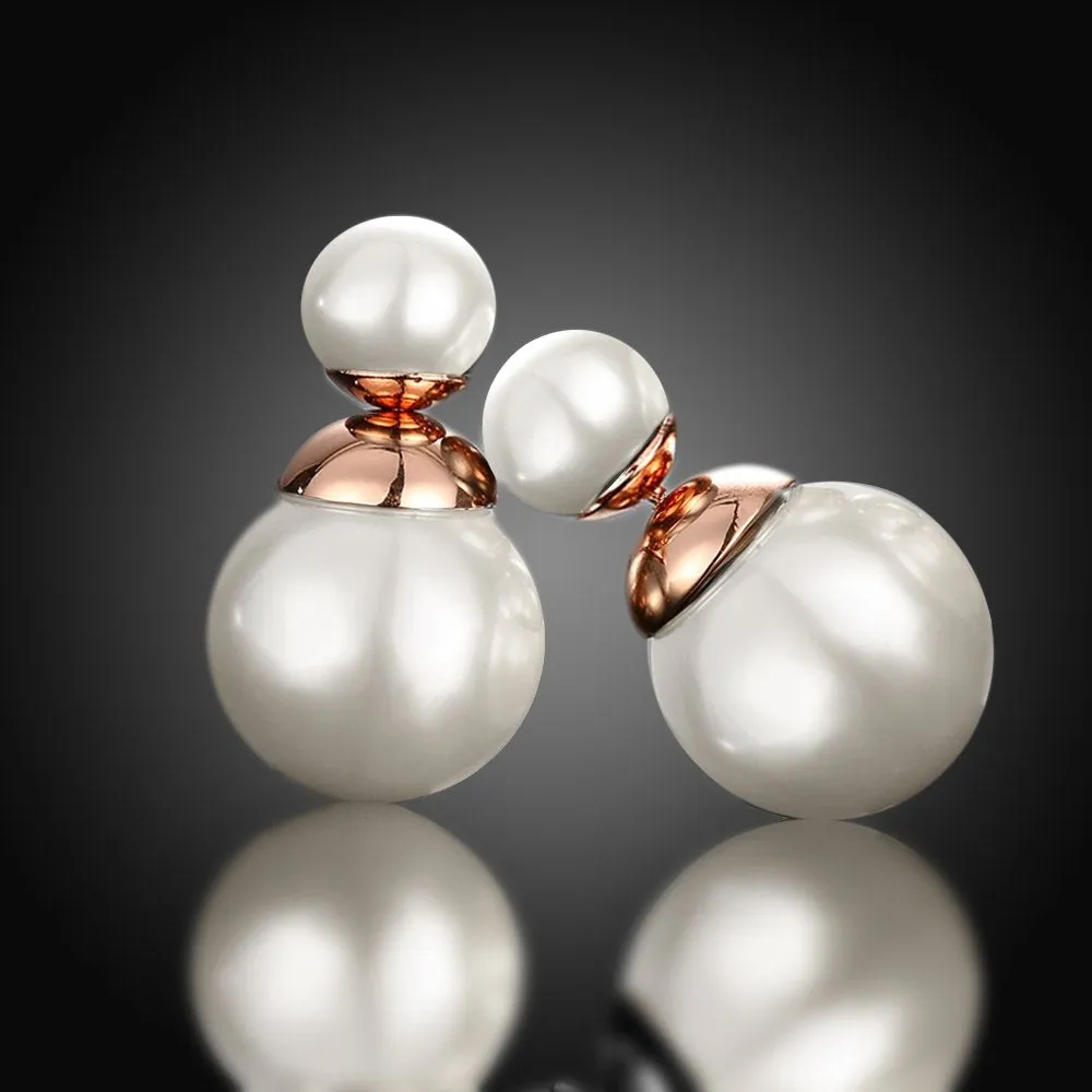 Yellow Chimes 18K Rose Gold Plated Two Sided White Pearl Studs Earrings for Women & Girls