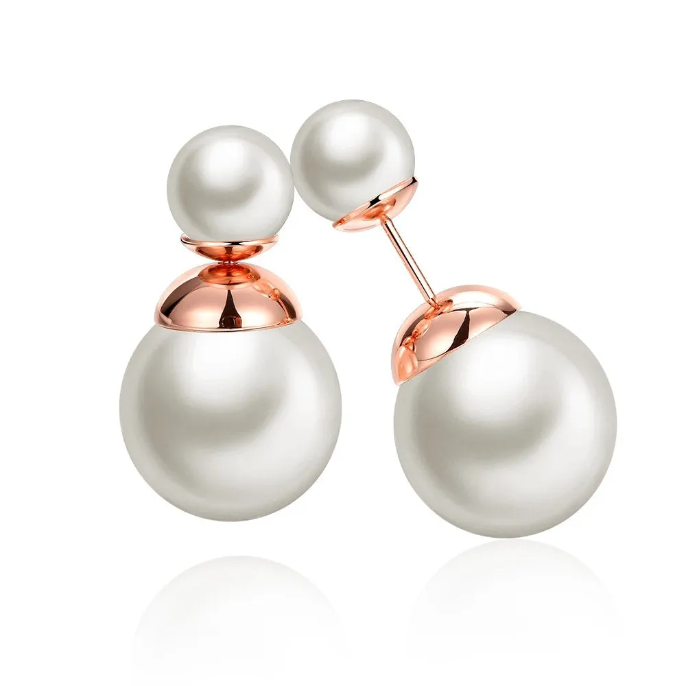 Yellow Chimes 18K Rose Gold Plated Two Sided White Pearl Studs Earrings for Women & Girls