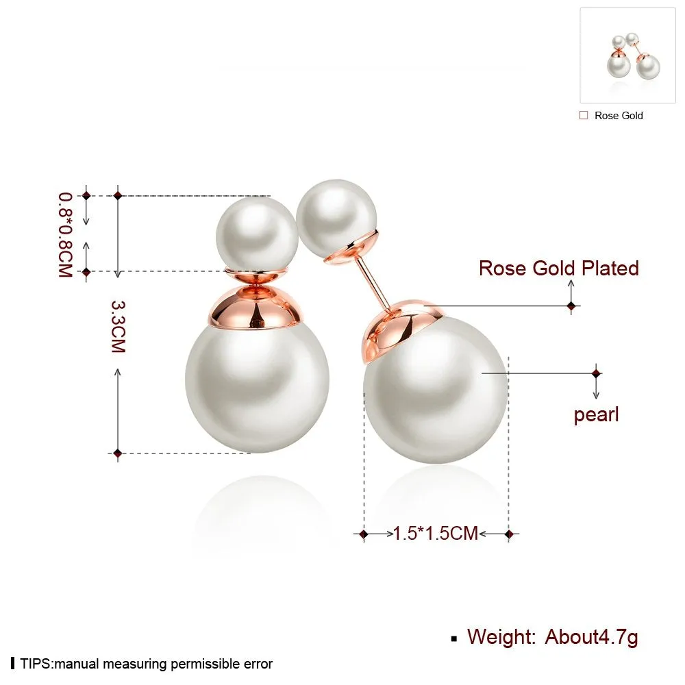 Yellow Chimes 18K Rose Gold Plated Two Sided White Pearl Studs Earrings for Women & Girls