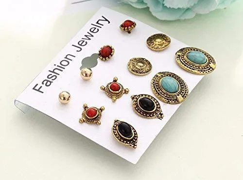 Yellow Chimes 6 Assorted Pairs Afghani Studs Combo Set Golden Oxidized Stylish Studs Earrings for Women & Girls