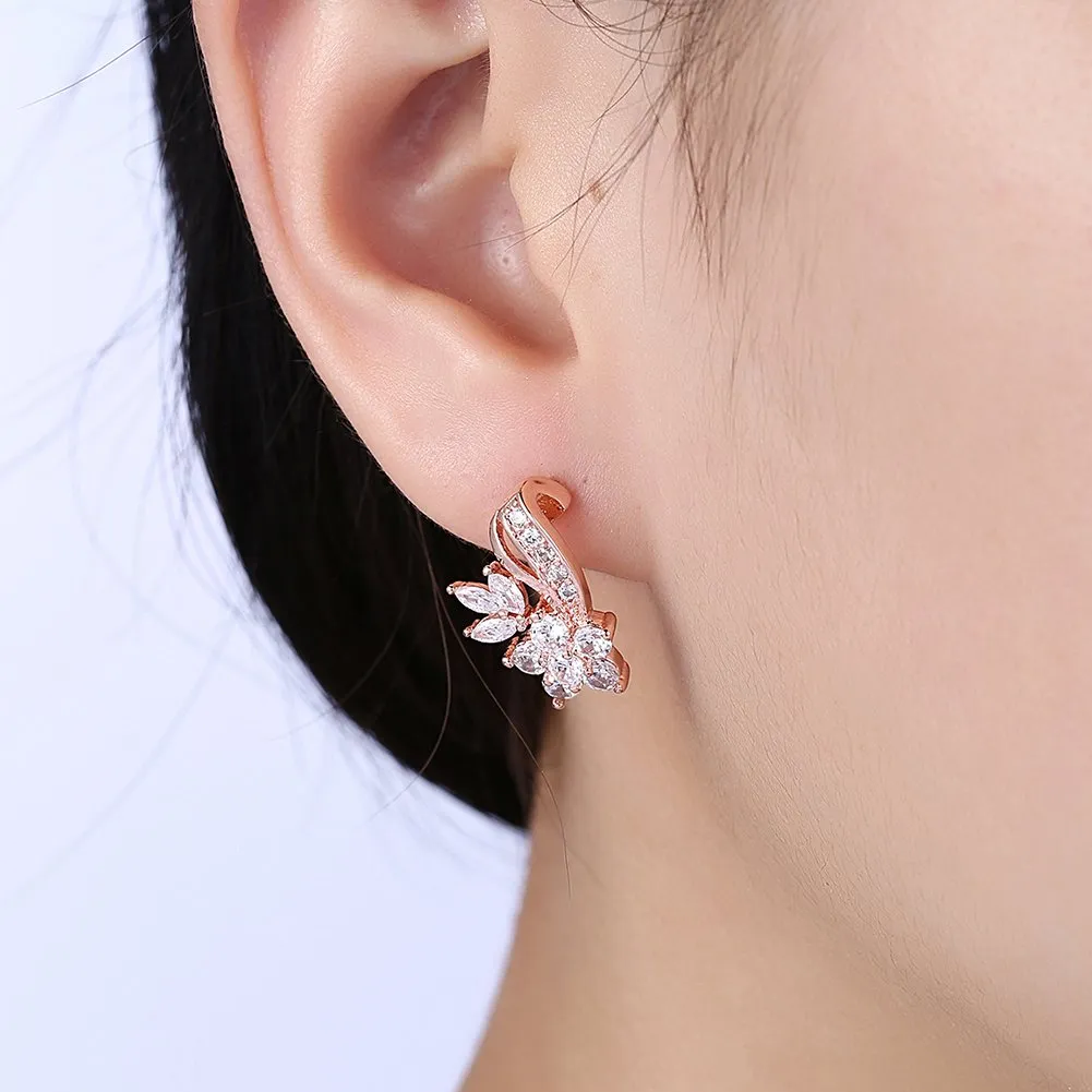 Yellow Chimes A5 Grade Crystal Rose Gold Plated Curvaceous Studs Earrings for Women & Girls