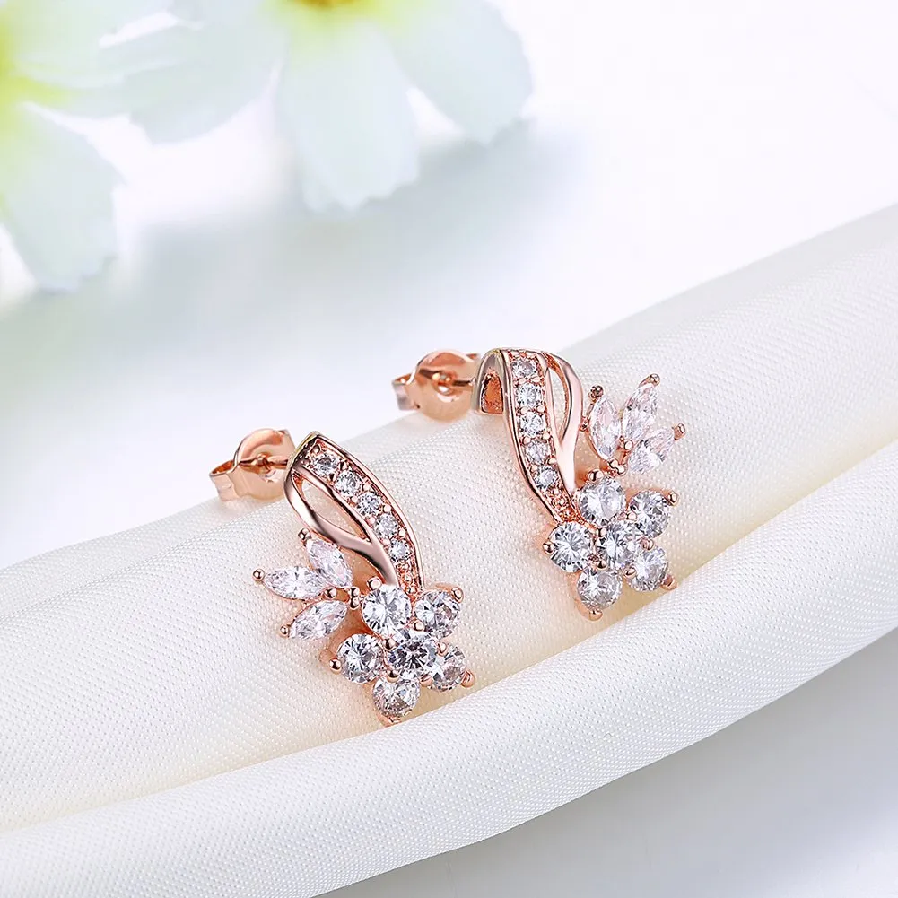 Yellow Chimes A5 Grade Crystal Rose Gold Plated Curvaceous Studs Earrings for Women & Girls