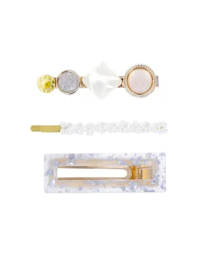 Yellow Chimes Acrylic Resin Pearl Bobby pins Fashion Hair Clips Hair Accessories for Women Girls (Design 3)