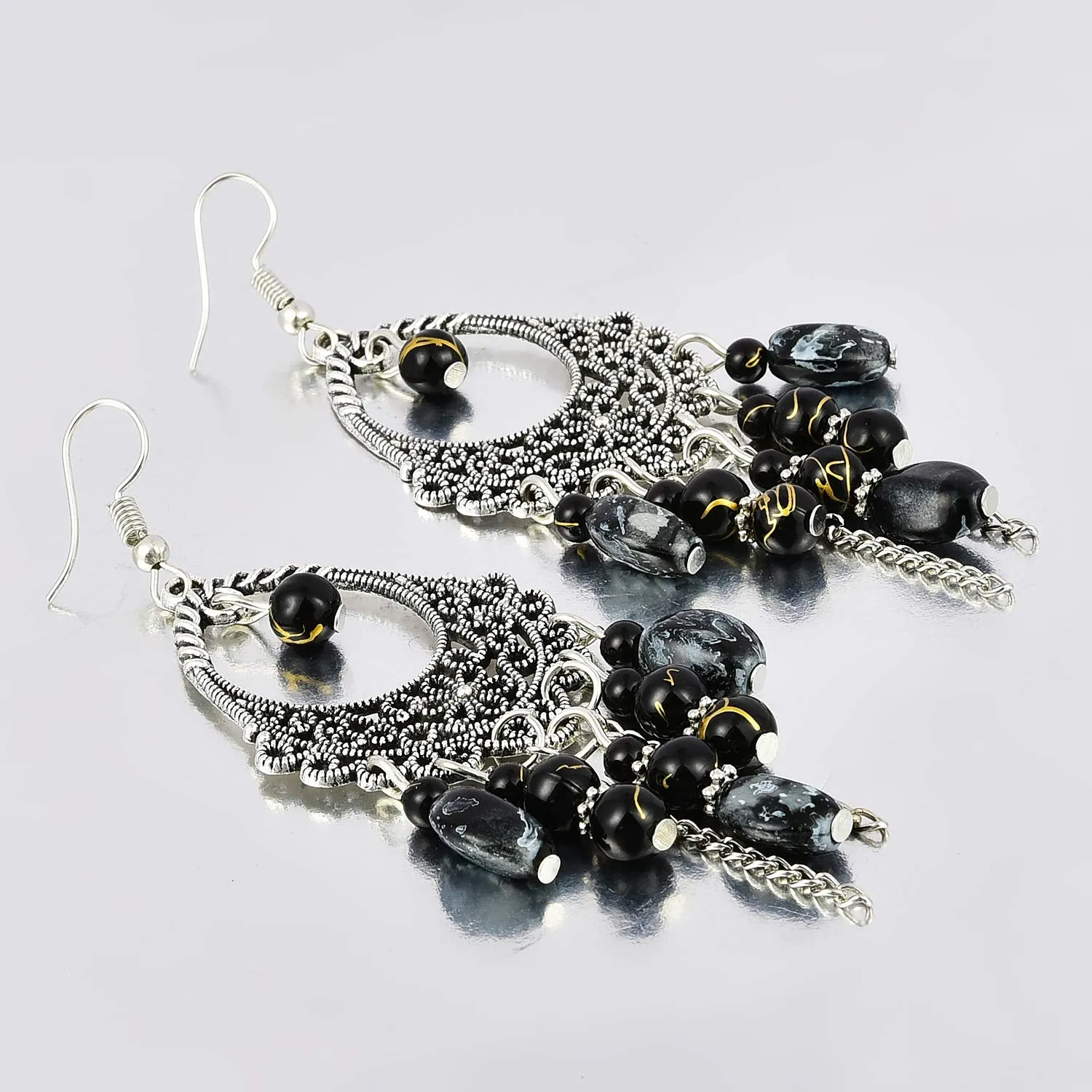 Yellow Chimes Afghani Tribal Black Silver Dangle Earring for Women & Girls