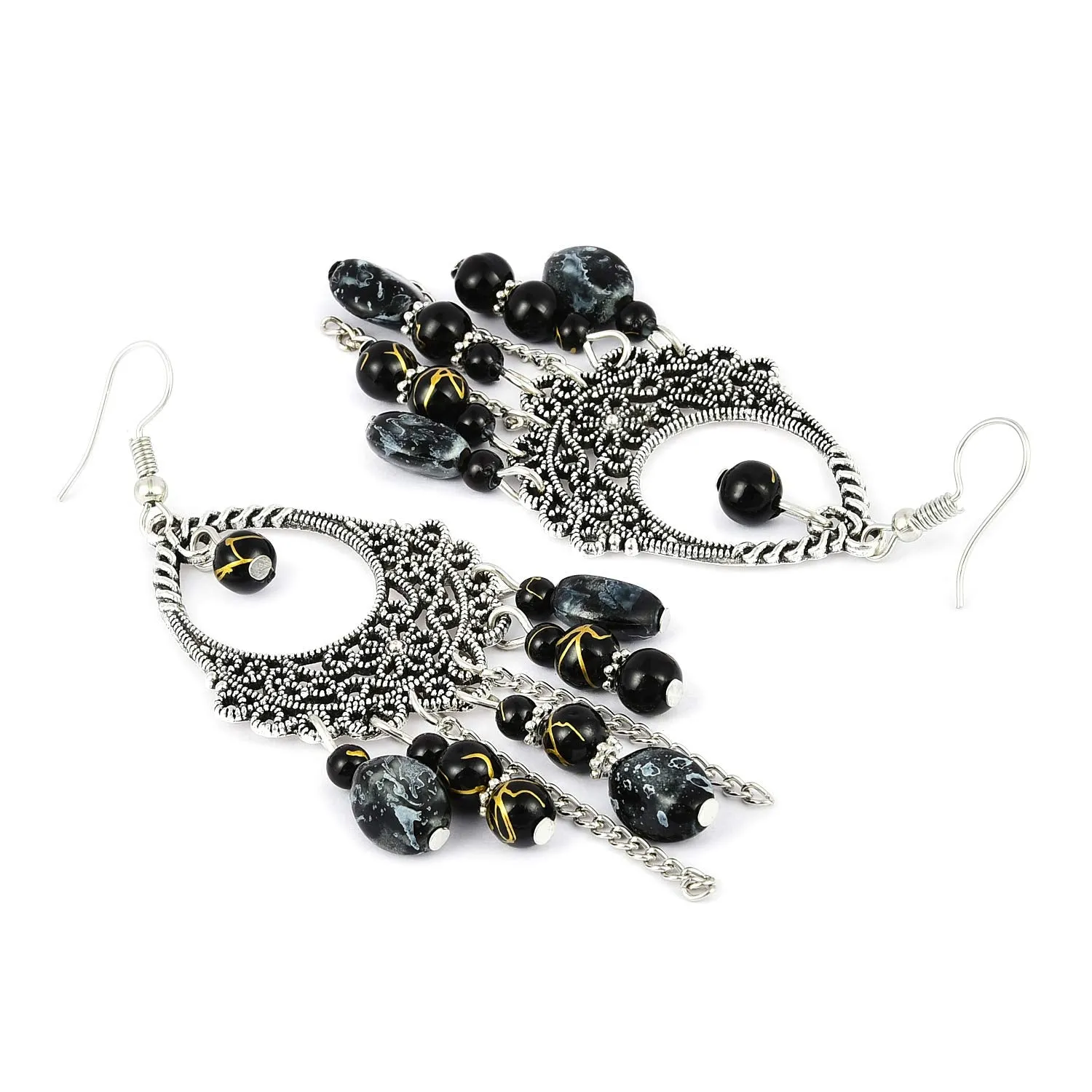 Yellow Chimes Afghani Tribal Black Silver Dangle Earring for Women & Girls