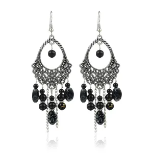 Yellow Chimes Afghani Tribal Black Silver Dangle Earring for Women & Girls