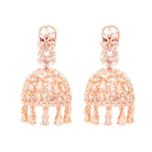 Yellow Chimes American Diamond Earrings for Women Rosegold Plated High Grade Authentic White AD Studded Jhumka/Jhumki Earrings for Women and Girls.