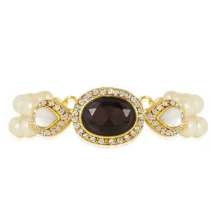 Yellow Chimes Black Stone Shine Pearl Strand Bracelet for Women and Girls