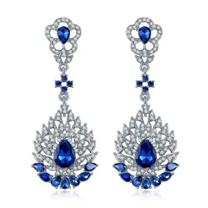 Yellow Chimes Blue Silver Plated Base Metal Crystal Elements Fresh-Arrival Stunning Floral Design Drop Earrings For Women