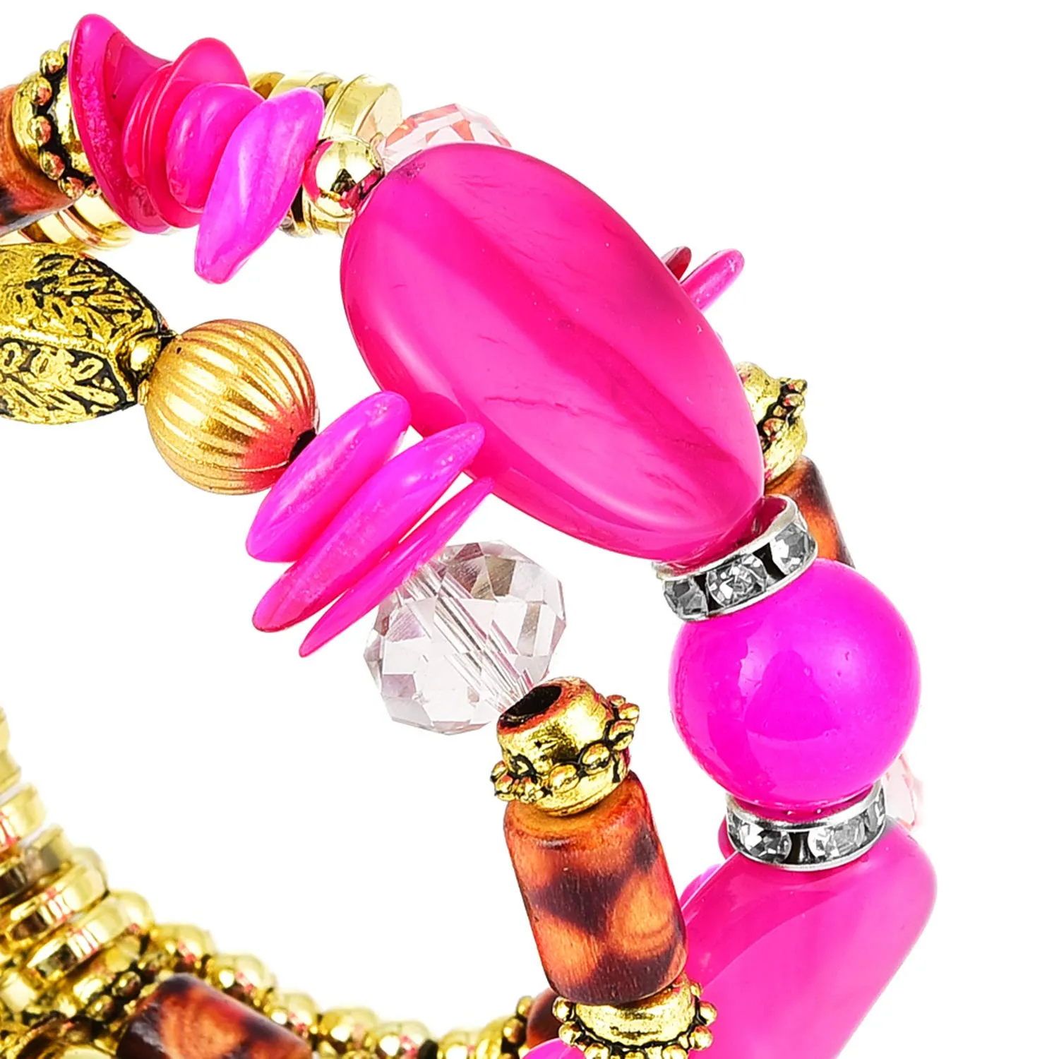 Yellow Chimes Bohemian Pink Stones Wrap Charm Bracelet for Women and Girls.