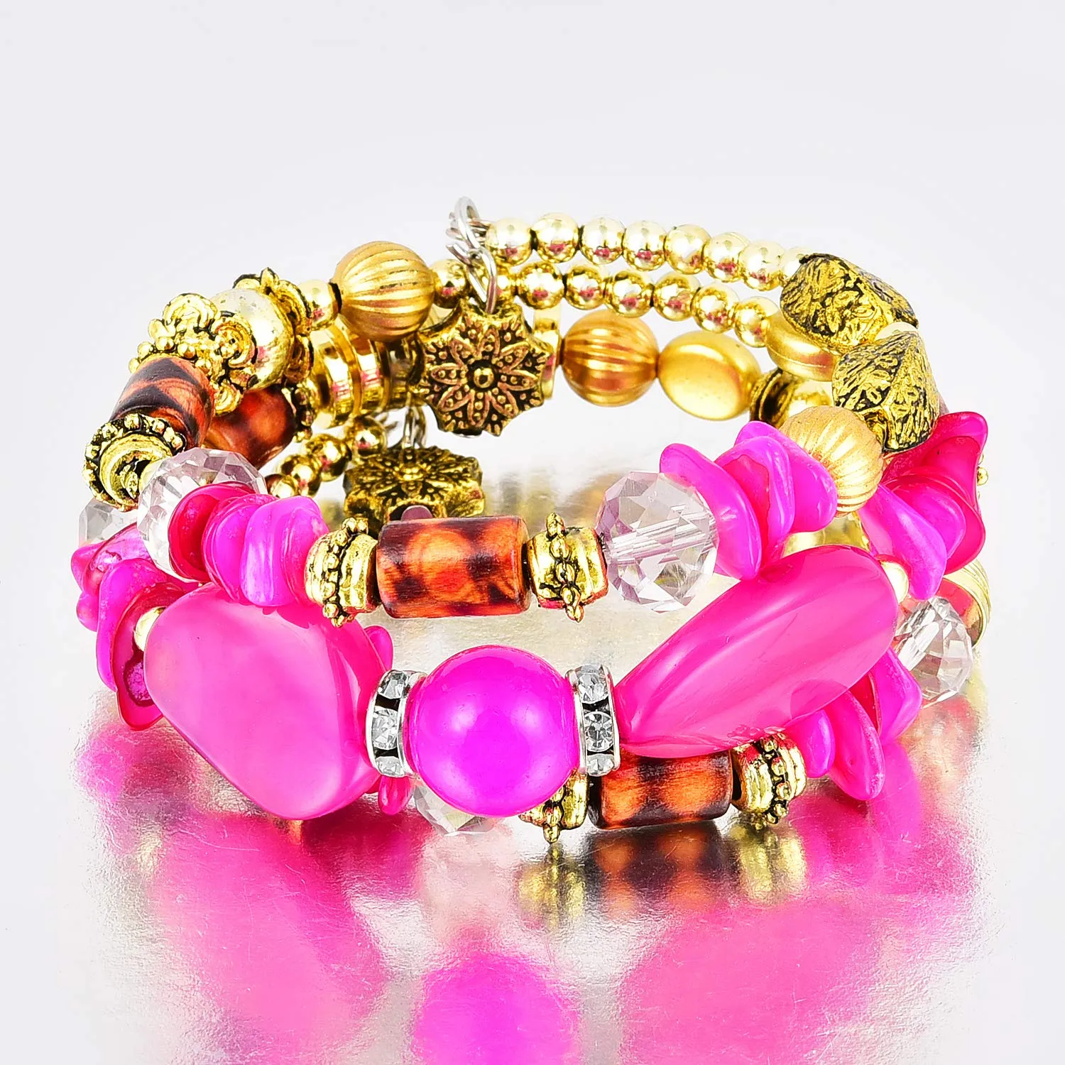 Yellow Chimes Bohemian Pink Stones Wrap Charm Bracelet for Women and Girls.