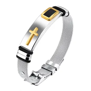 Yellow Chimes Bracelet for Men Western Style Stainless Steel Never Fading Golden Cross Bracelet for Men and Boys