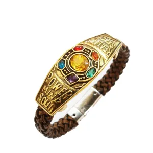 Yellow Chimes Bracelets for Men and Boys Black Leather Bracelet for Men Avengers Infinity War Thanos 6 Gauntlet Power Stones Leather Bracelet for Boys and Men