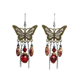 Yellow Chimes Butterfly & Dangles Red Silver Earring for Women & Girls