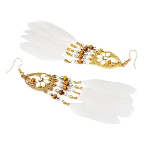 Yellow Chimes Classic Beauty White Swan Feather Tassel Earrings for Women & Girls (White)