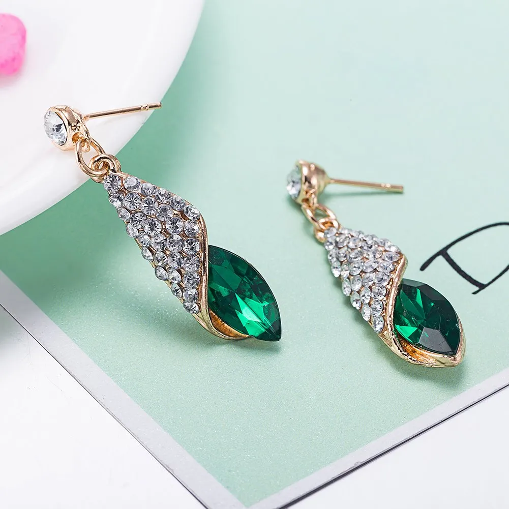 Yellow Chimes Classic Crystal Green Drop Earrings for Women & Girls (Green)