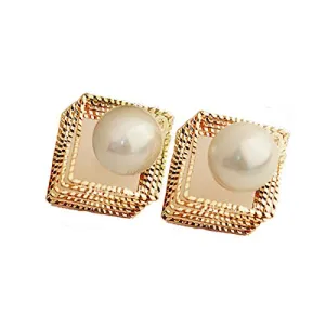 Yellow Chimes Classic Design Multilayer Square With Studded Pearl Gold Plated Designer Stud Earrings For Women And Girl's