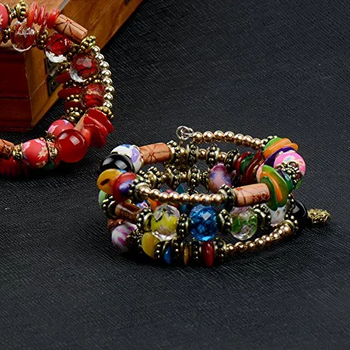 Yellow Chimes Colors of Life Hand Painted Beads Wrap Bracelet for Women & Girls