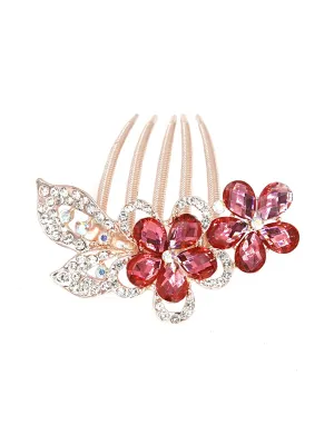 Yellow Chimes Comb Pin for Women Hair Accessories for Women Floral Comb Clips for Hair for Women Red Crystal Hair Pin Bridal Hair Accessories for Wedding Side Pin / Comb Pin / Jooda Pin Accessories for Women