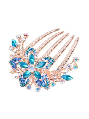 Yellow Chimes Comb Pin for Women Hair Accessories for Women Floral Comb Clips for Hair for Women Western Blue Crystal Hair Pin Bridal Hair Accessories for Wedding Side Pin / Comb Pin / Juda Pin Accessories for Women