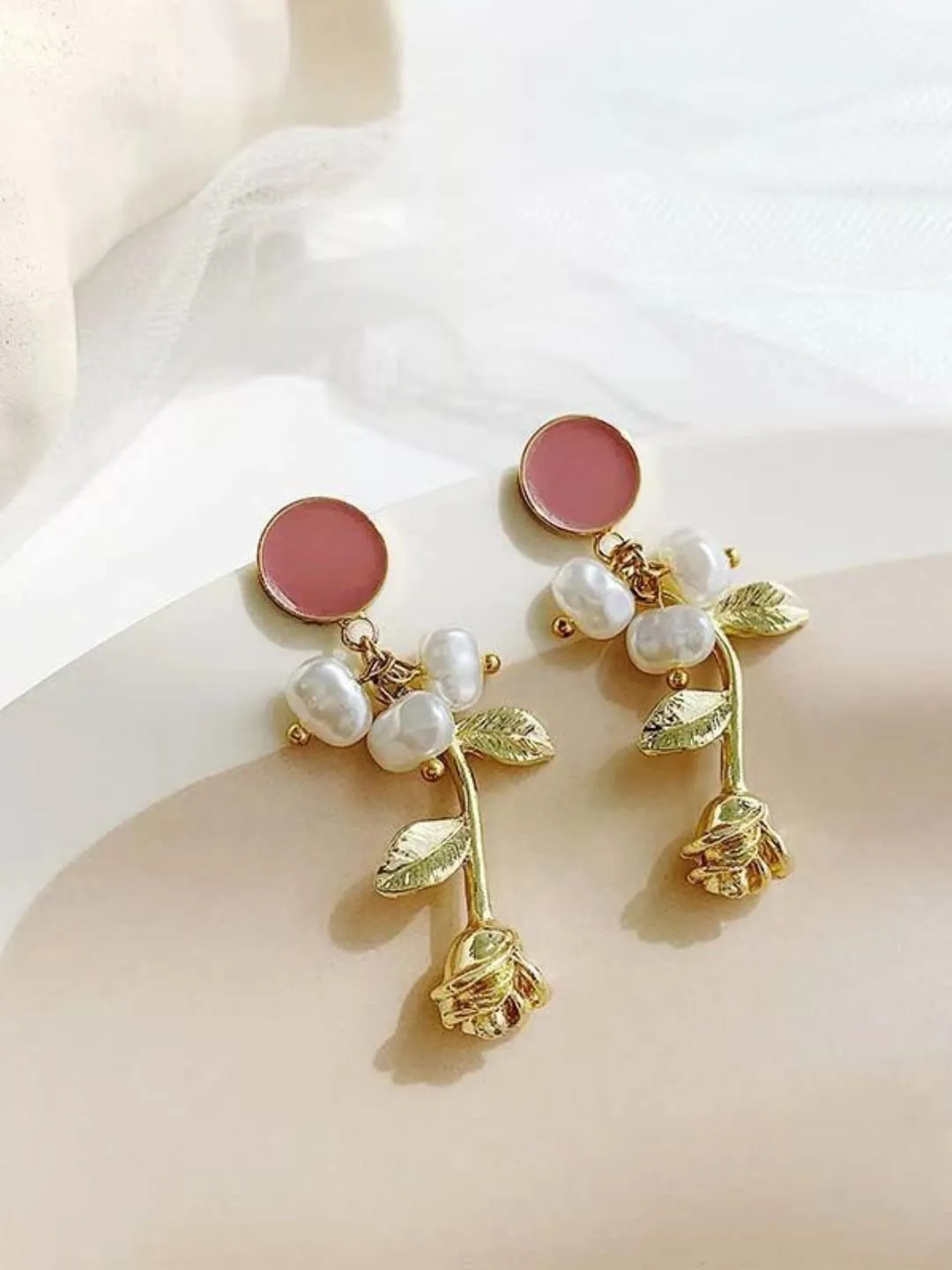 Yellow Chimes Combo of 2 Pairs Latest Fashion Gold Plated Floral Pearl Design Drop Earrings for Women and Girls, Medium (YCFJER-03PRLDGN-C-WH)