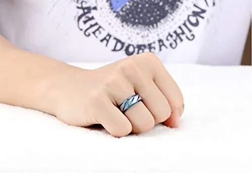 Yellow Chimes Combo of 2 Pcs Engraved Heartbeat Love Message Stainless Steel Blue & Black Rings for Women and Men