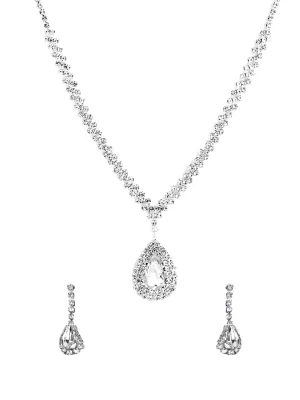 Yellow Chimes Crystal Jewellery Set for Women Silver Plated Sparkling White Crystal Drop Necklace Set with Earrings for Women and Girls.