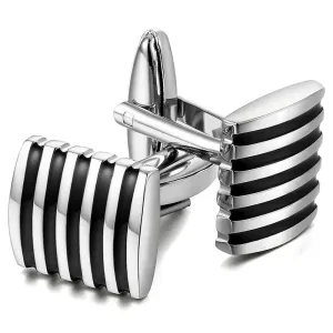 Yellow Chimes Cufflinks for Men Strips Black Cuff links with Enamal Finish Stainless Steel Cufflinks for Men and Boy's.