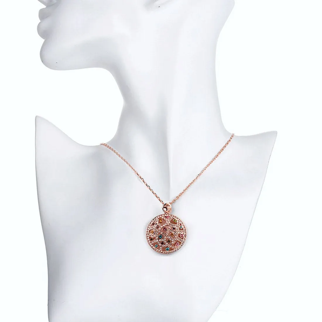 Yellow Chimes Designer Circle 18K Rose Gold Plated Swiss Zircon Pendant for Women and Girls