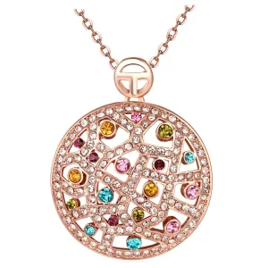 Yellow Chimes Designer Circle 18K Rose Gold Plated Swiss Zircon Pendant for Women and Girls