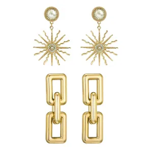 Yellow Chimes Drop Earrings for Women Combo of 2 Pairs Gold Plated Link Chain Sun Shaped Golden Drop Earrings for Women and Girls.