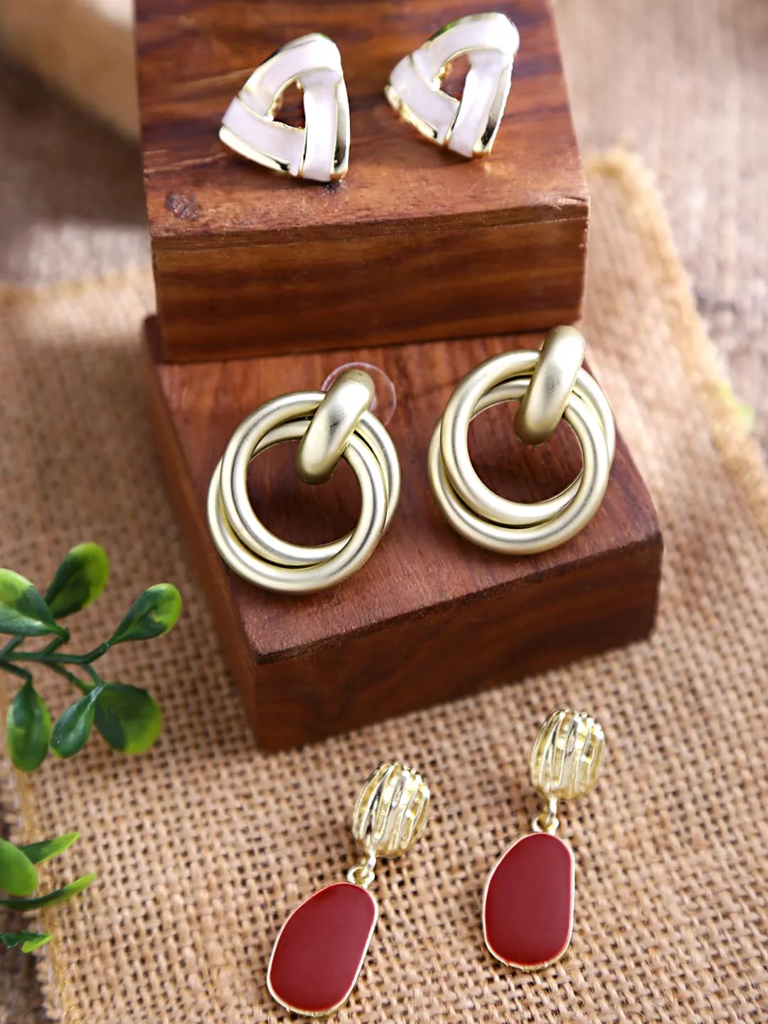 Yellow Chimes Drop Earrings for Women Combo of 3 Pairs Gold Plated Geometric Shaped Drop and Stud Earrings for Women and Girls.