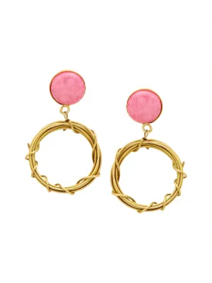 Yellow Chimes Drop Earrings For Women | Fashion Golden Women Earrings | Pink Stone Gold Plated Circle Drop Earrings For Girls | Birthday Gift for Girls Anniversary Gift for Women