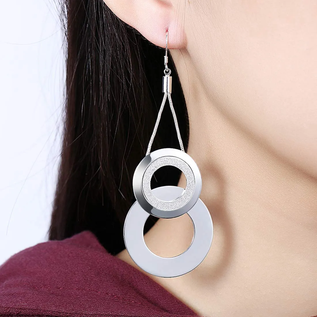 Yellow Chimes Dual Testured Circles Alloy Chandelier Earring for Women & Girls