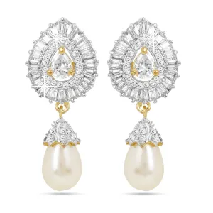 Yellow Chimes Earrings for Women AD/American Diamond White Earrings 18k Gold Plated HandCrafted Pearl Drop Earrings for Women and Girls