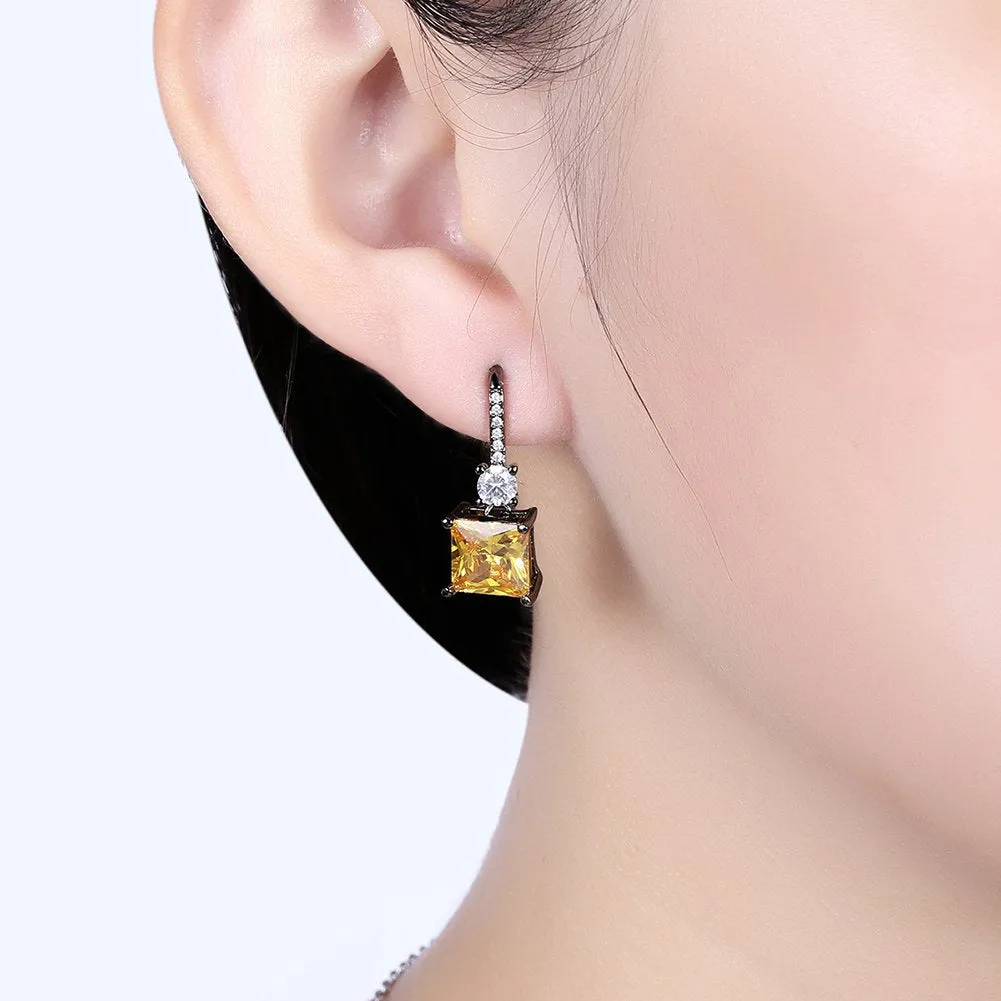 Yellow Chimes Earrings for Women and Girls | Fashion Yellow and White Stone Crystal Drop Earring | Silver Tone Drop |Small Rectangle Shaped Earrings | Accessories Jewellery for Women | Birthday Gift for Girls and Women Anniversary Gift for Wife