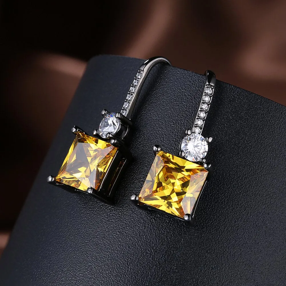 Yellow Chimes Earrings for Women and Girls | Fashion Yellow and White Stone Crystal Drop Earring | Silver Tone Drop |Small Rectangle Shaped Earrings | Accessories Jewellery for Women | Birthday Gift for Girls and Women Anniversary Gift for Wife