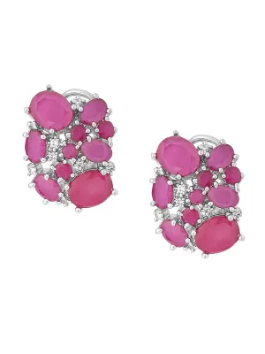 Yellow Chimes Earrings For Women Silver Toned Oval Pink Crystal Studded Clip On Elegant Stud Earrings For Women and Girls