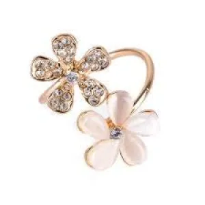 Yellow Chimes Elegant Design Opal Collection Dual Flower Charm Gold Plated Stylish Rings for Women and Girl's(Adjustable)