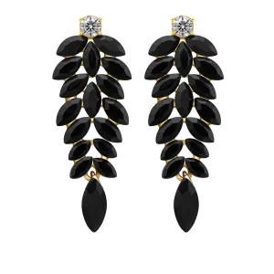 Yellow Chimes Elegant Gold Plated Leaf Crystal Dangle Earrings for Women and Girls (Black)