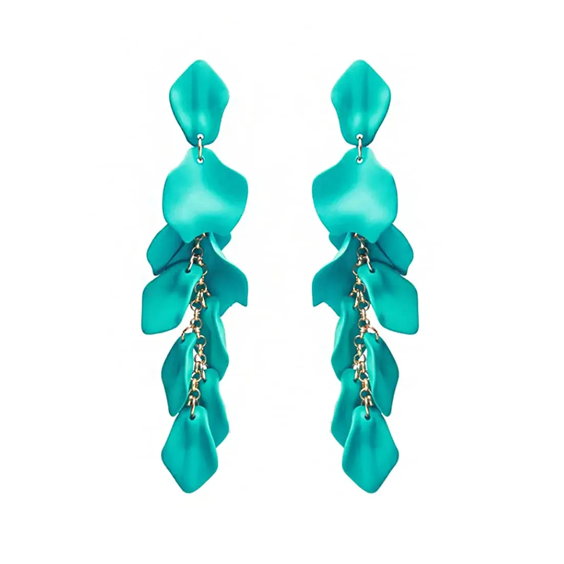 Yellow Chimes Elegant Latest Fashion Gold Plated Teal Blue Colour Flower Petals Design Dangler Earrings for Women and Girls, Medium (YCFJER-PETLDNG-TBL)