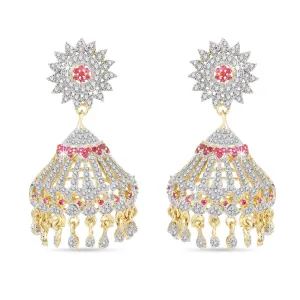 Yellow Chimes Elegant Pink AD/American Diamond Studded 18k Gold Plated HandCrafted Designer Jhumka/Jhumki Earrings for Women & Girls