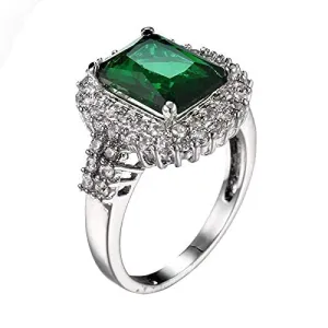 Yellow Chimes Emerald Square Studded Cubic Zirconia Stylish Silver Plated Copper Rings for Women