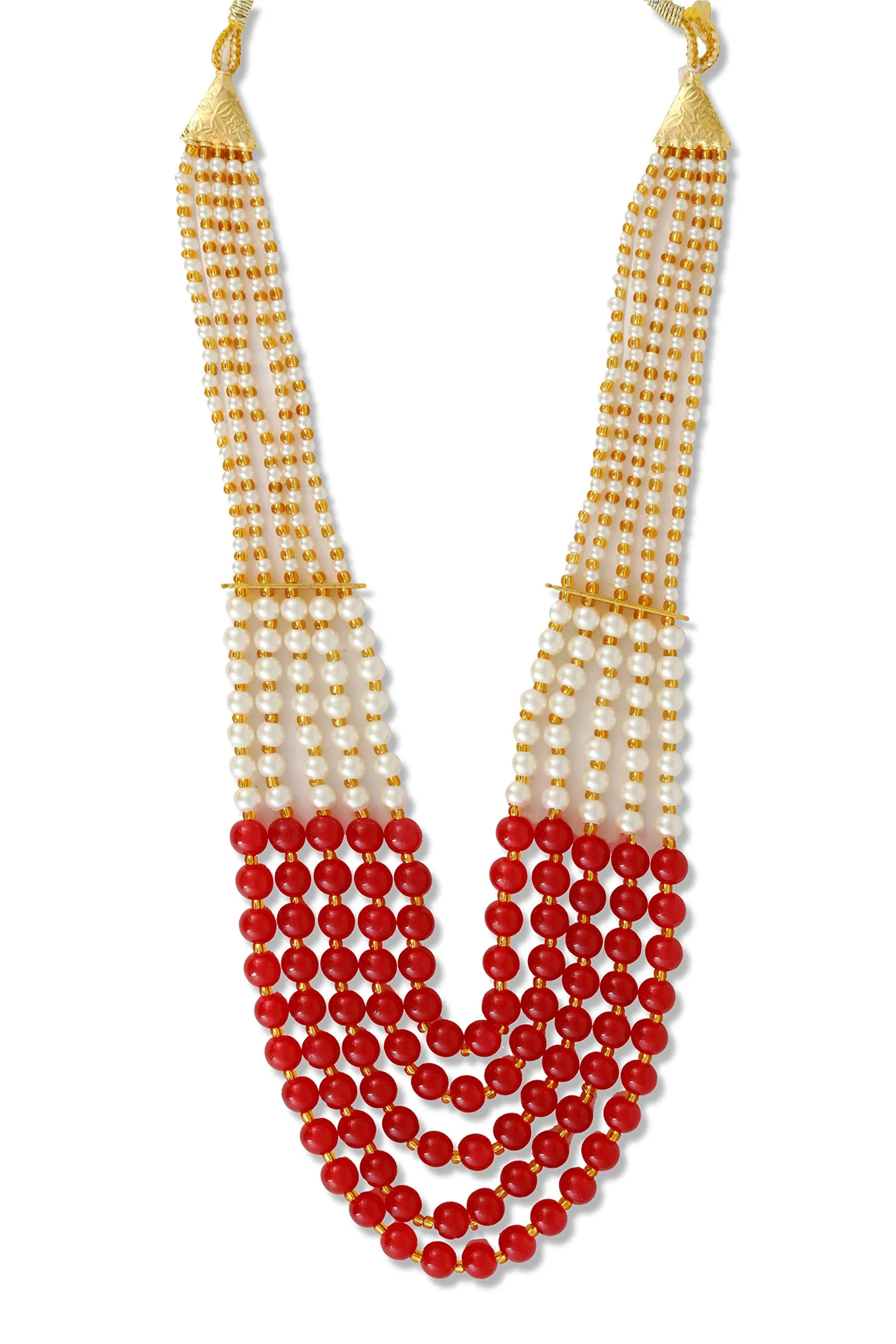 Yellow Chimes Ethnic Fashion Gold Plated Handmade Beads Long Multilayer Pearl Stylish Jewellery Necklace for Women & Girls (Red,White)