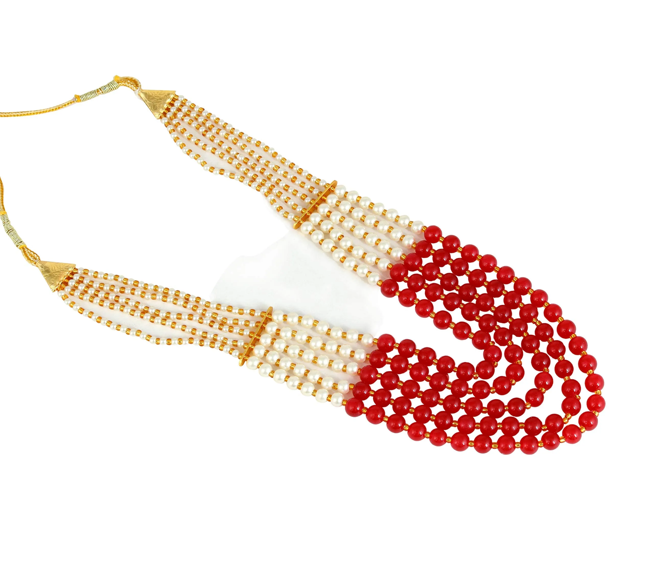 Yellow Chimes Ethnic Fashion Gold Plated Handmade Beads Long Multilayer Pearl Stylish Jewellery Necklace for Women & Girls (Red,White)