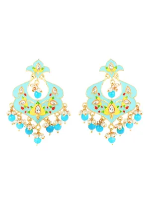 Yellow Chimes Ethnic Gold Plated Traditional Beads Blue Meenakari Floral Design Chandbali Earrings for Women and Girls, Medium (YCTJER-99MNKFLW-BL)